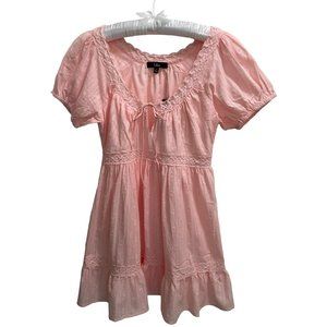 NWT Final $$ Last ONE Lulus Blush Pink Crochet Short Sleeve Babydoll Dress Small